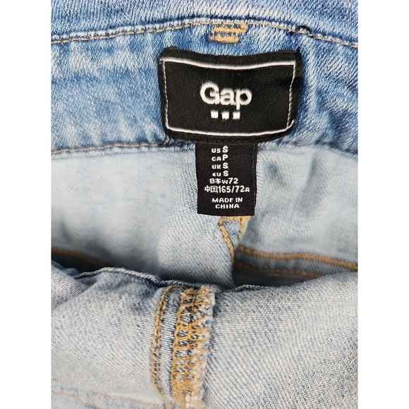 Gap Crop Denim Overalls Size Small Blue Indigo Faded Destressed Stretch - Picture 4 of 8